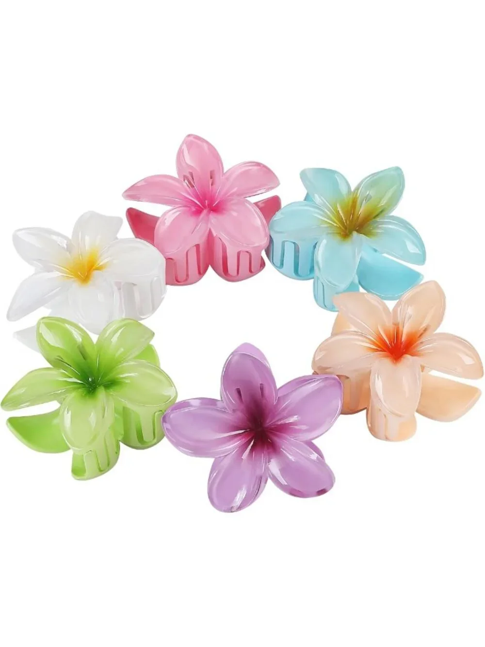 Tropical Flower Hair Clips - 6 Pcs Large Claw Clips for Thick & Thin Hair